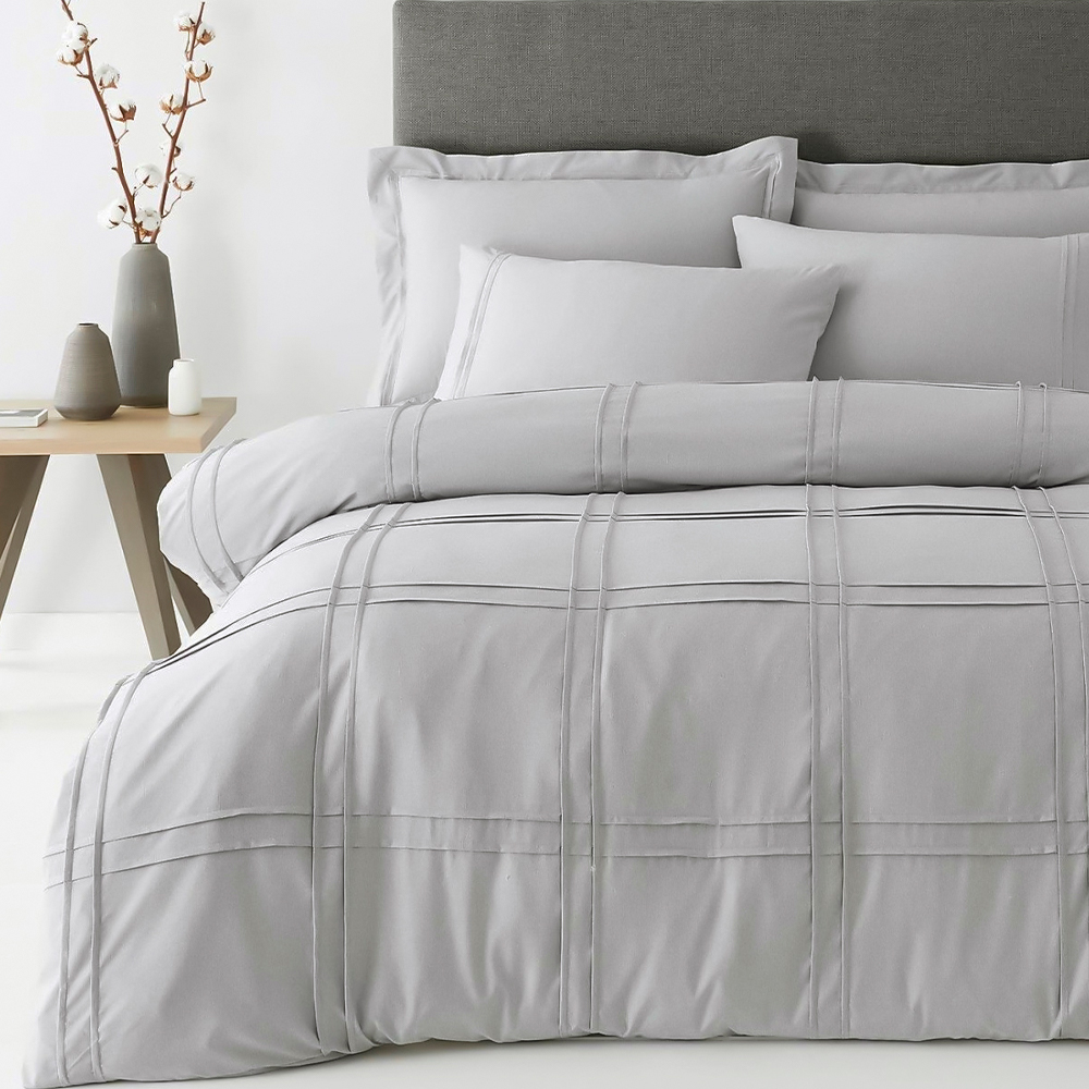 Set copripiumino moderno con nervature a griglia Savaya, set biancheria da letto