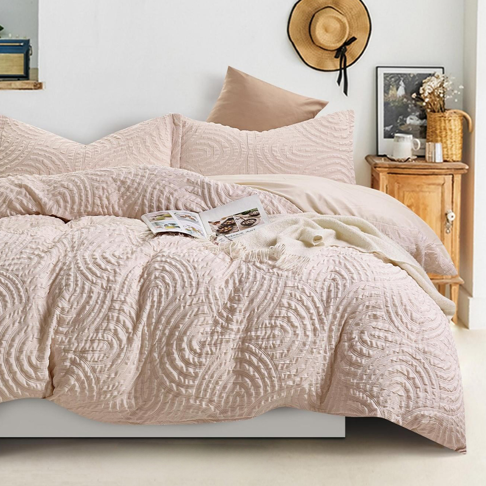 Set copripiumino Nina strutturato geometrico in rilievo ad arco increspato, set biancheria da letto