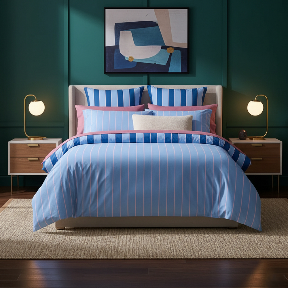 Set copripiumino con stampa reversibile a righe Emily, set biancheria da letto