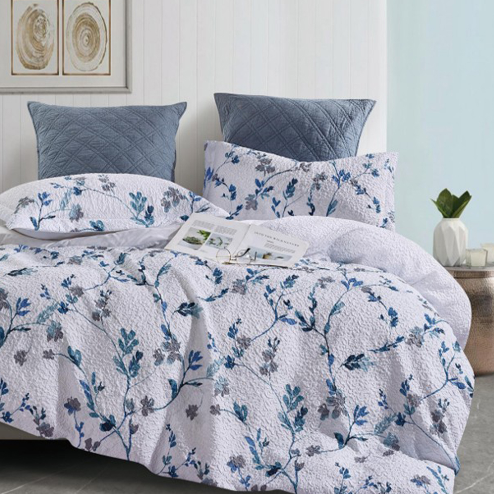 Set copripiumino in seersucker stampato floreale botanico testurizzato Margot, set di biancheria da letto