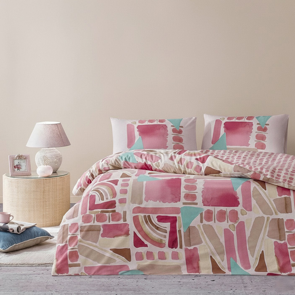 Armando Set copripiumino con stampa geometrica reversibile ad acquerello, set biancheria da letto