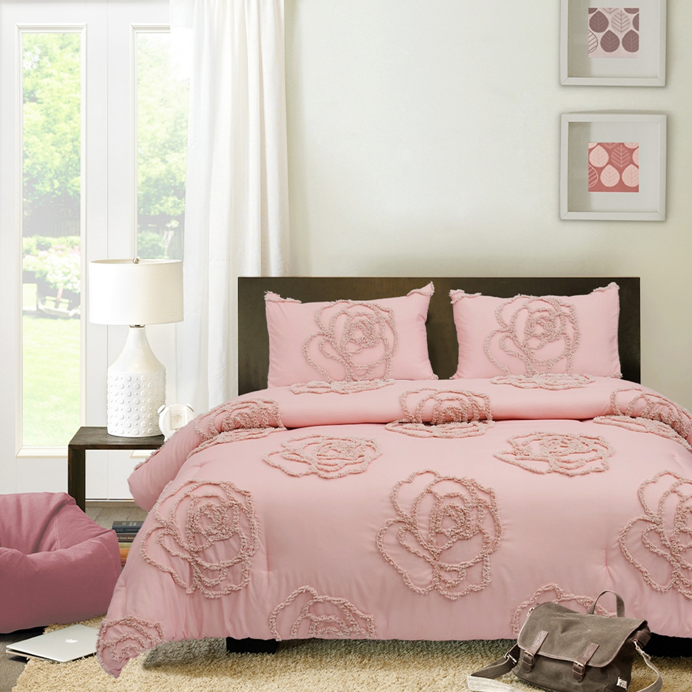 Set copripiumino in ciniglia ricamato floreale Mirelle Rose, set biancheria da letto