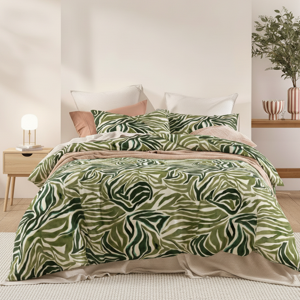 Set copripiumino stampato in pura microfibra di cotone con stampe a foglia verde Set biancheria da letto